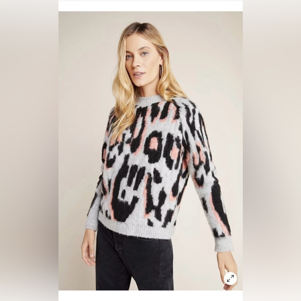 Anthropologie Leopard Print Sweater - Black, Pink, Gray